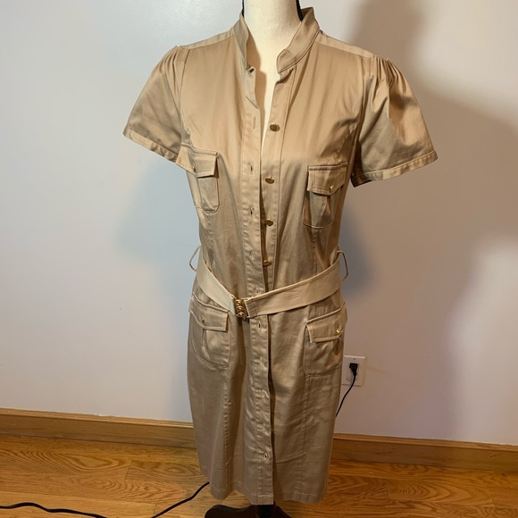 OC by OC Beige dress with gold buttons size 12-14 - Picture 2 of 10